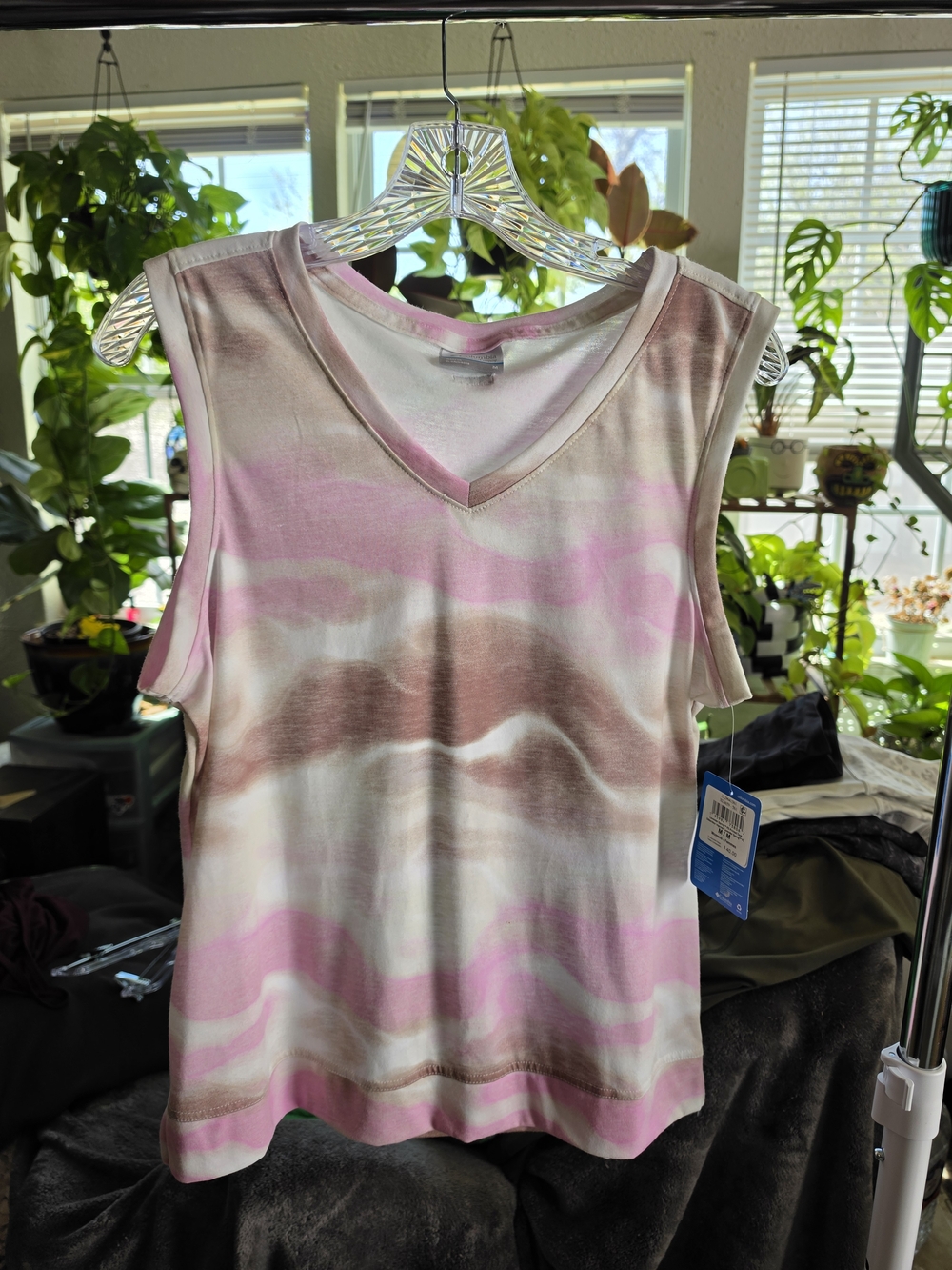 Columbia Women's Pink & Brown Striped V-Neck Tank Top